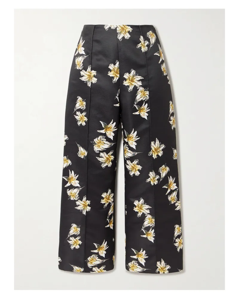 EMILIA WICKSTEAD Daffy Hose Mit Weitem Bein Aus Faille Mit Blumenprint - Schwarz Schwarz