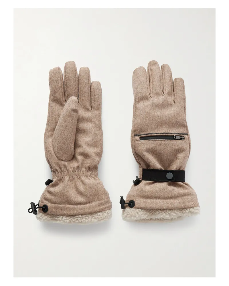 Brunello Cucinelli Shearling-lined Wool Gloves - Neutrals Neutrals