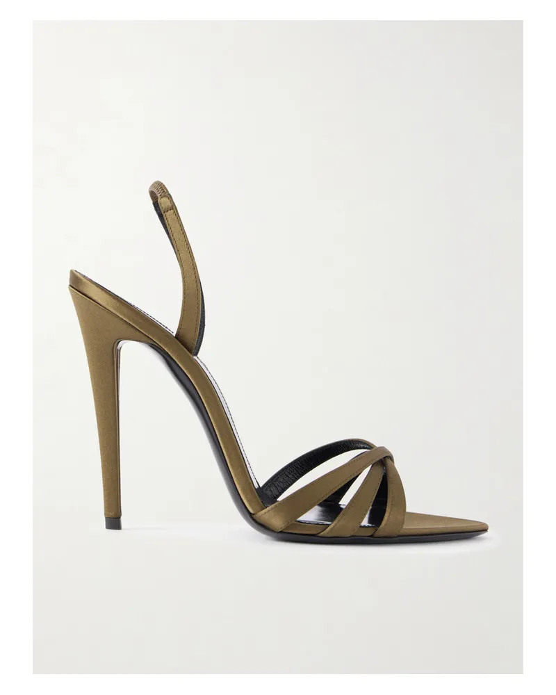 Saint Laurent Kate Slingback-sandalen Aus Satin - Grau Grau