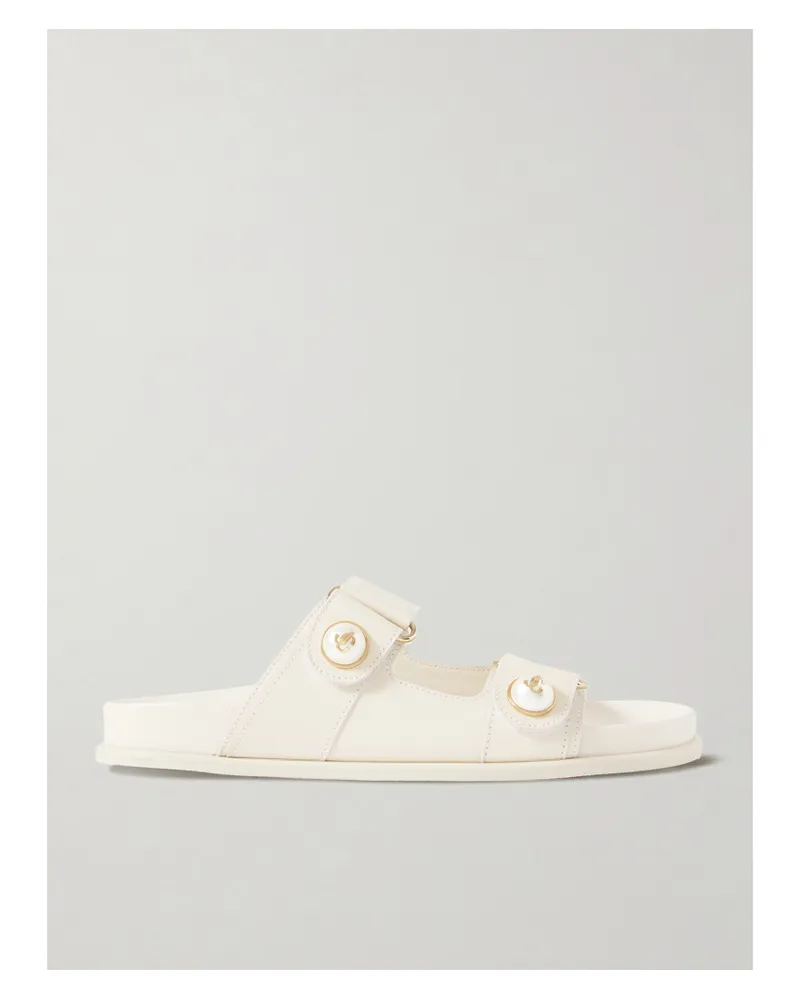 Jimmy Choo Fayence Faux Pearl-embellished Leather Slides - White White