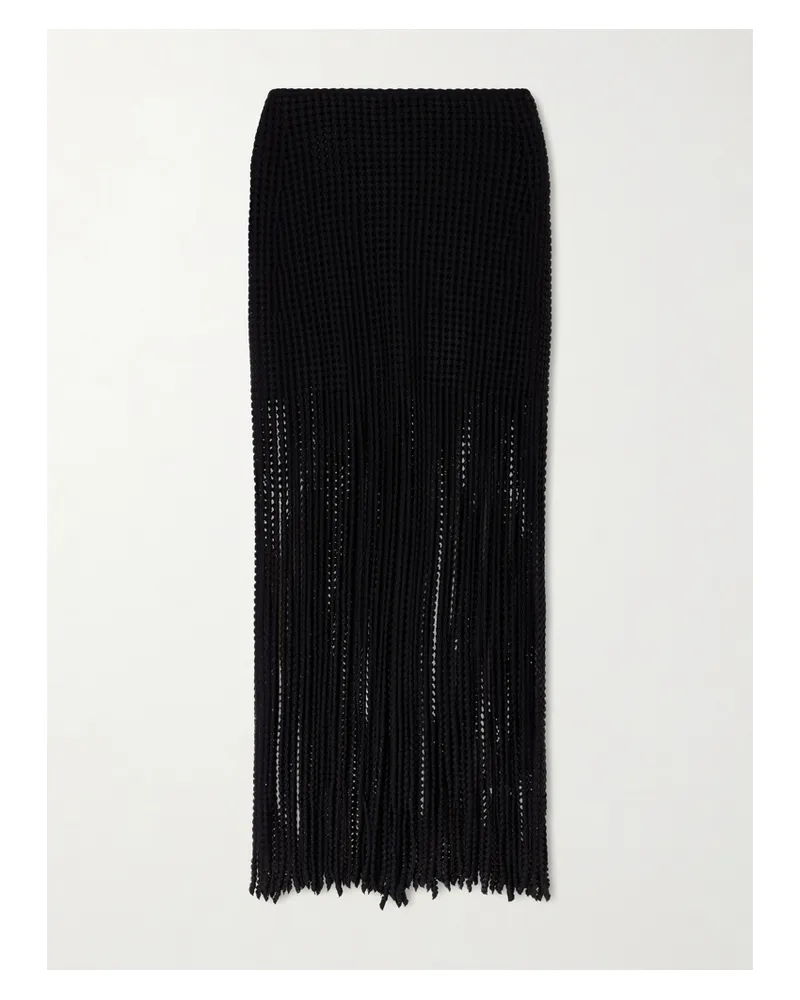 Alaïa Knitted Fringed Midi Skirt - Black Black