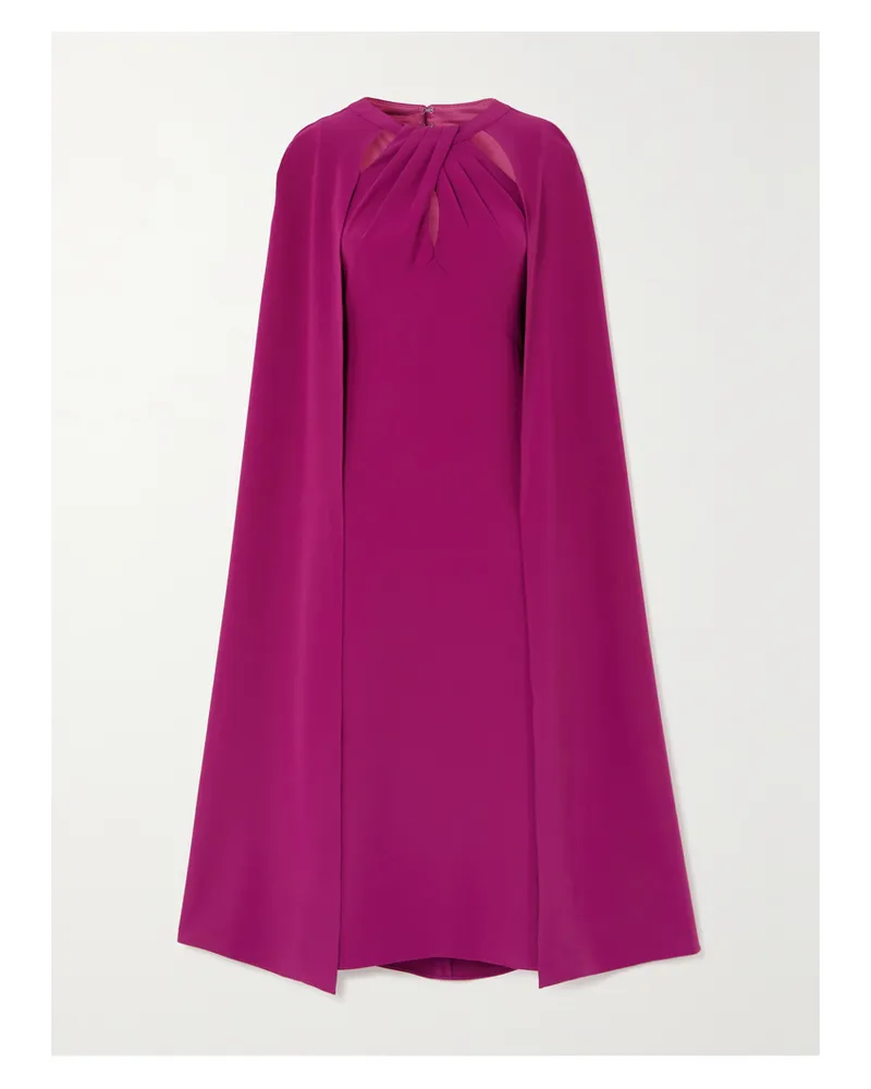 Marchesa Midikleid Aus Stretch-crêpe Mit Twist-detail Und Cape-effekt - Lila Lila