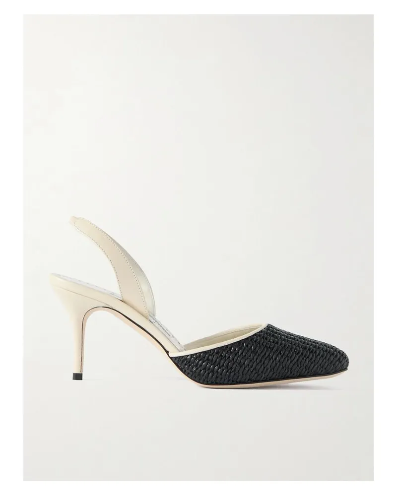 Manolo Blahnik Casam 70 Slingback-pumps Aus Leder Und Raffiabast - Schwarz Schwarz