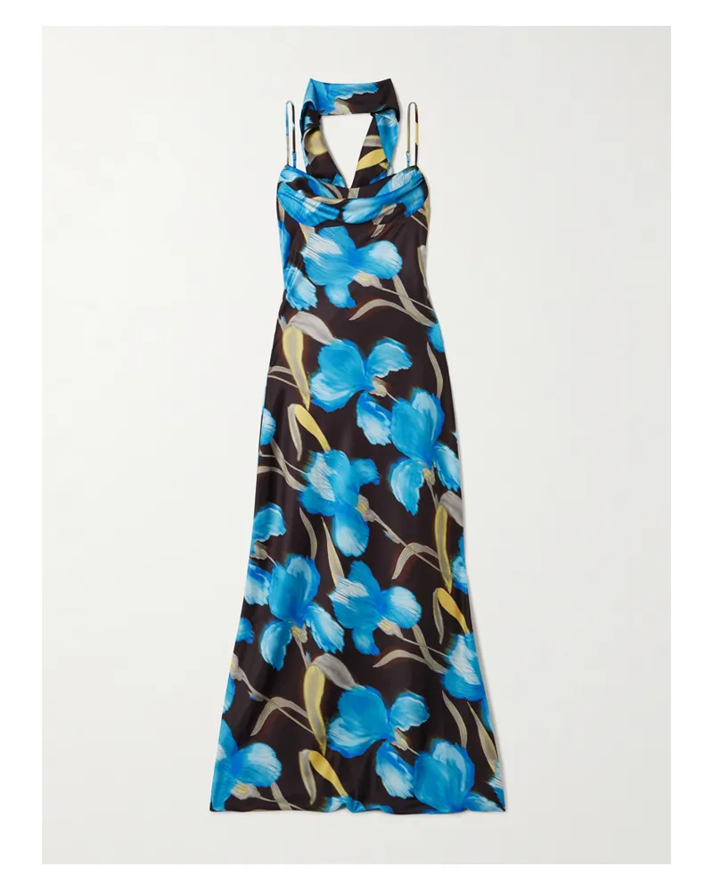 Rebecca Vallance Ingrid Robe Aus Bedrucktem Satin Mit Raffungen - Blau Blau