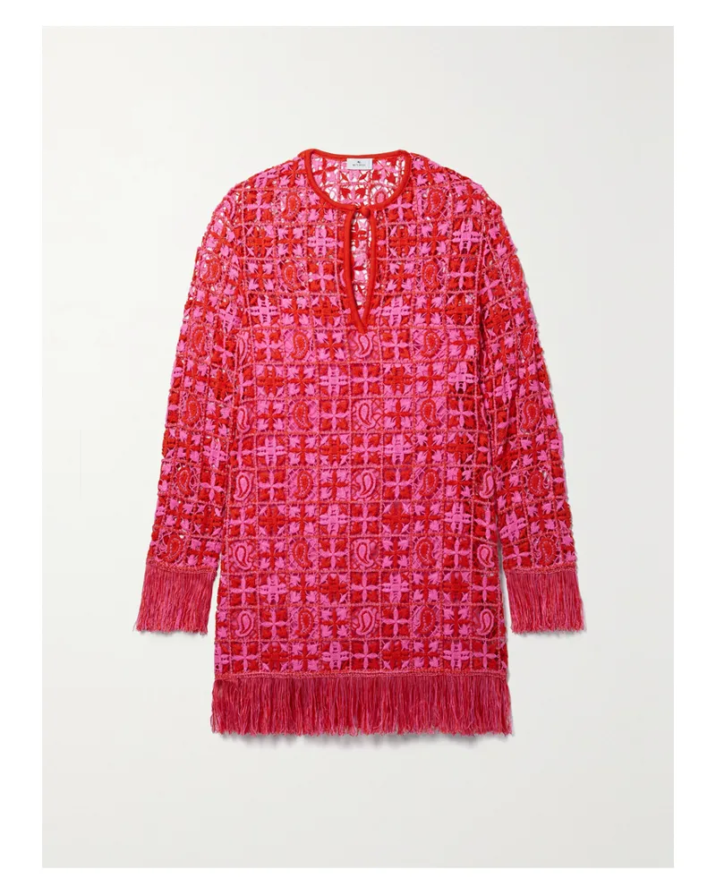 Etro Kleid Aus Häkelstrick Mit Fransen - Pink Pink