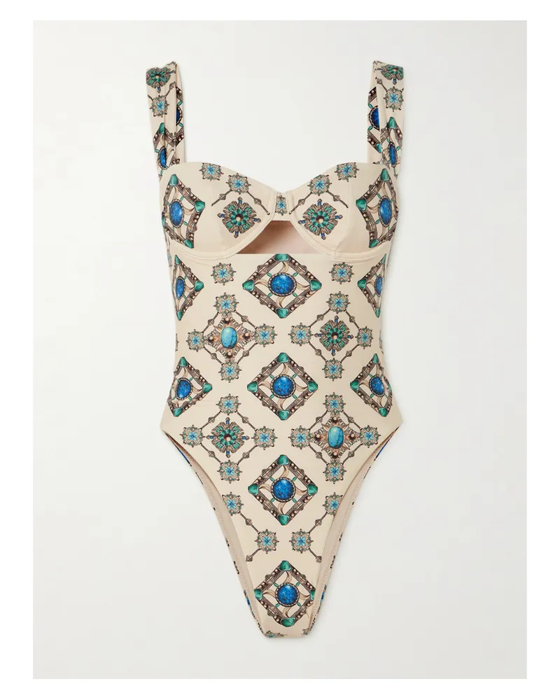 AGUA BENDITA Net Sustain Citrino Platero Bedruckter Badeanzug Aus Recyceltem Material Mit Bügeln Und Cut-out - Creme Creme