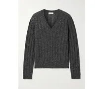 Zopfstrickpullover Mit Pailletten - Grau