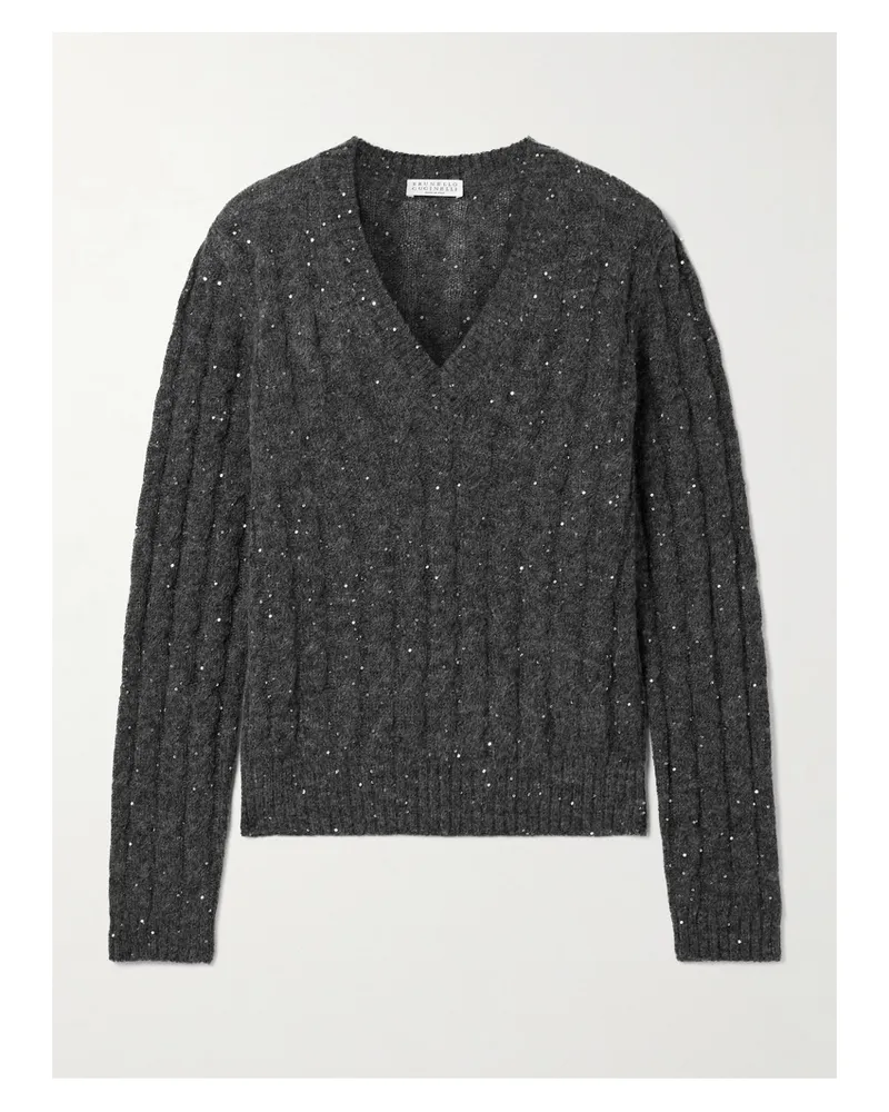 Brunello Cucinelli Zopfstrickpullover Mit Pailletten - Grau Grau