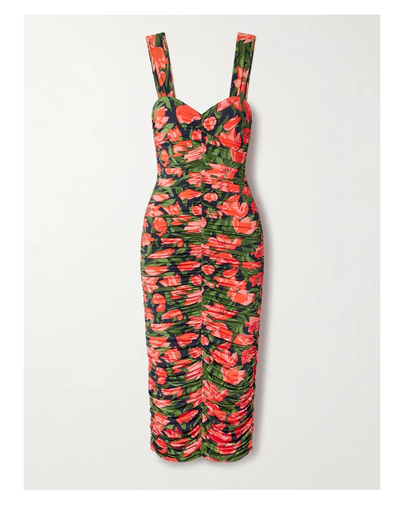 Carolina Herrera New York Midikleid Aus Gerafftem Stretch-jersey Mit Blumenprint - Mehrfarbig Mehrfarbig