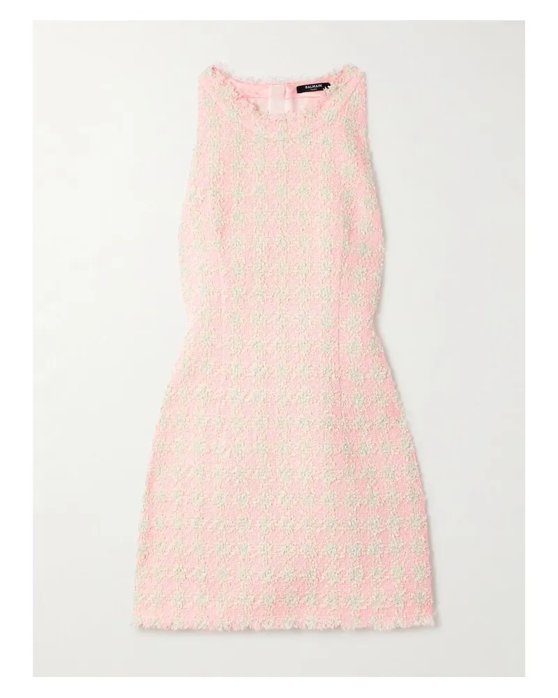 Balmain Minikleid Aus Kariertem Tweed Mit Fransen - Pink Pink