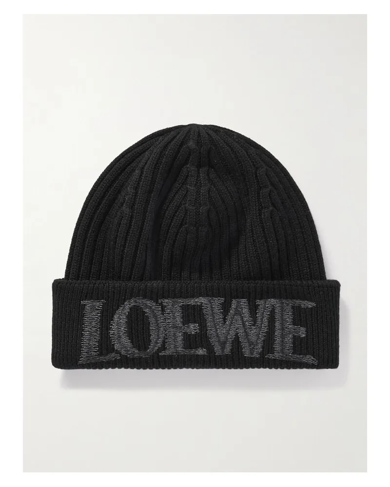 Loewe Beanie Aus Wolle Mit Stickerei - Schwarz Schwarz