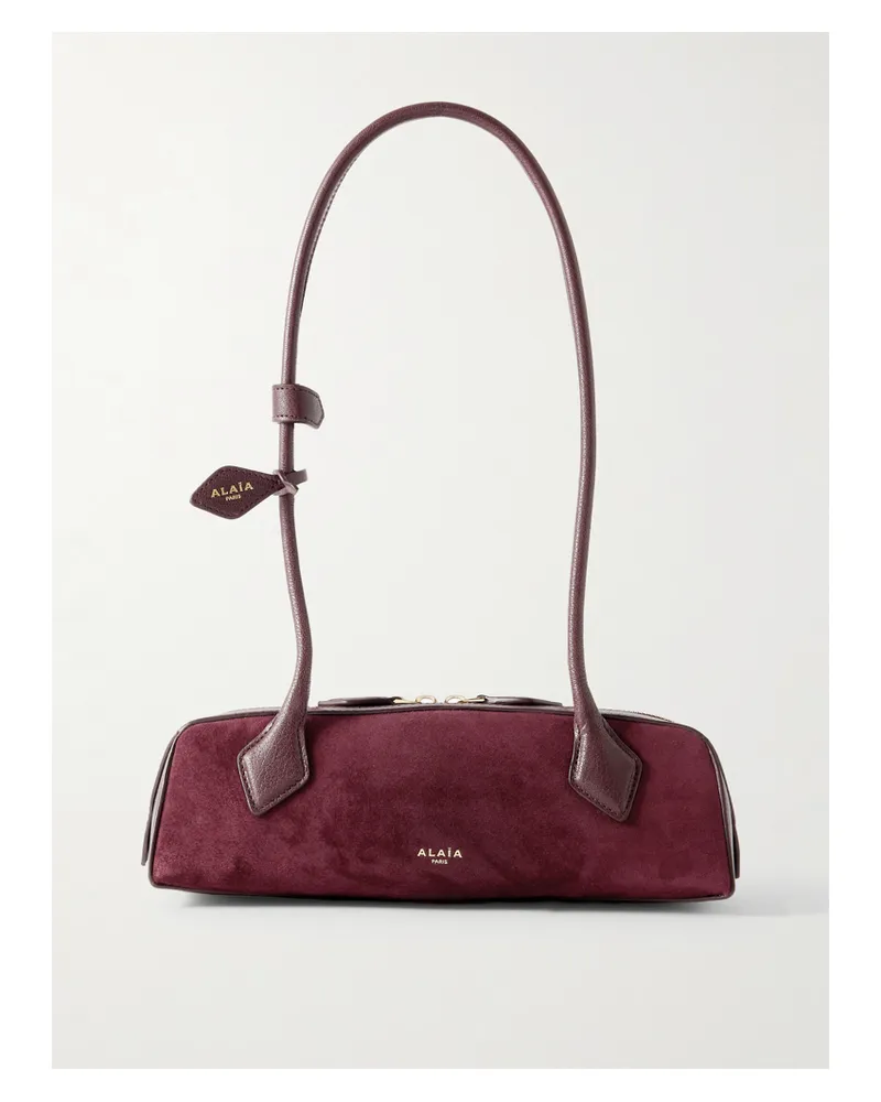 Alaïa Le Teckel Small Leather-trimmed Suede Shoulder Bag - Burgundy Burgundy