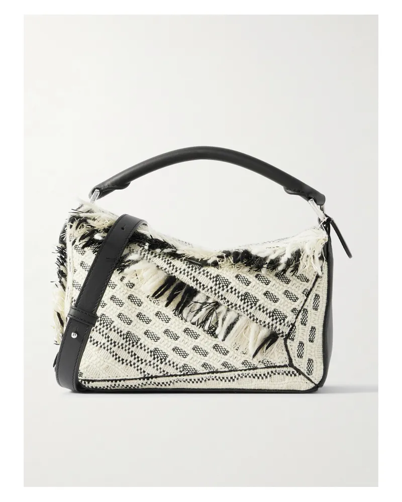 Loewe Anni Albers Puzzle Small Leather And Fringed Jacquard Shoulder Bag - Cream Cream