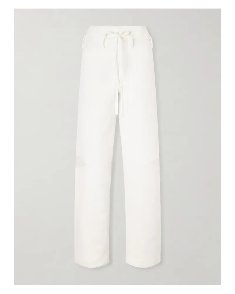 Tory Burch Belted Poplin-trimmed Cotton-jacquard Wide-leg Pants - White White