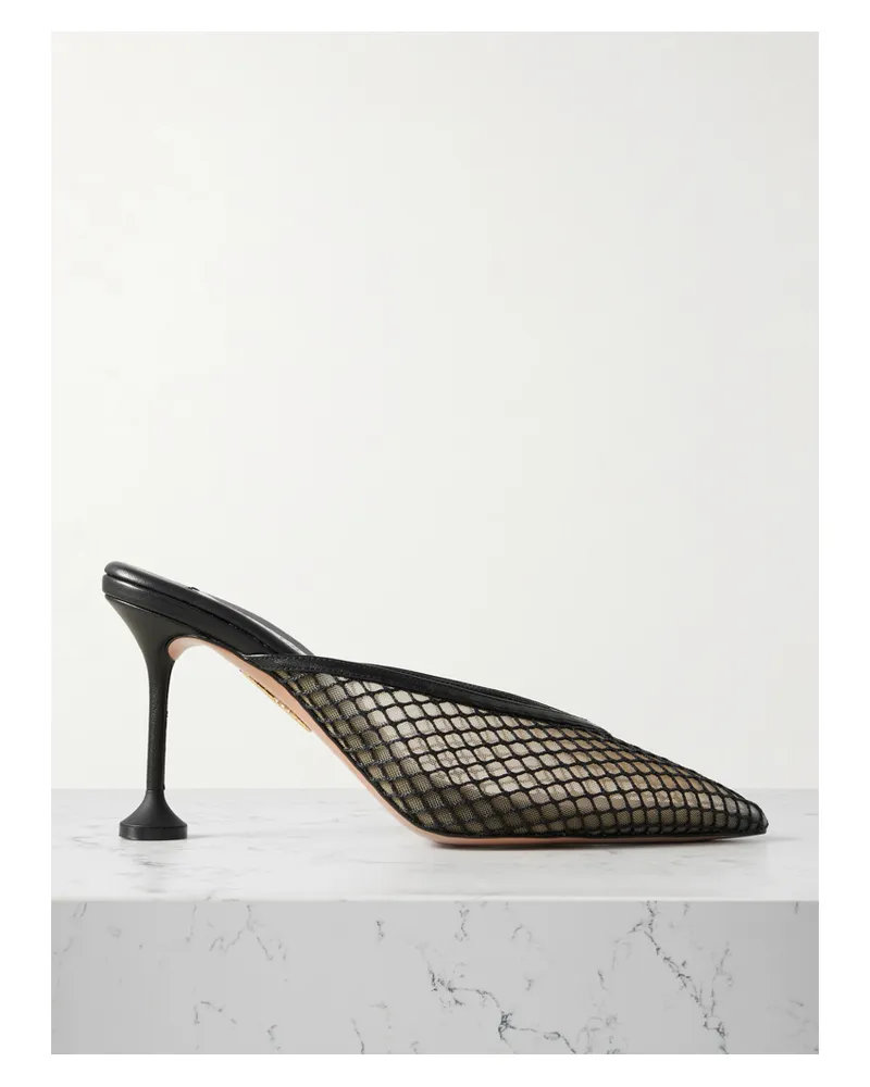 Aquazzura Bisous 85 Mules Mit Spitzer Kappe Aus Mesh Mit Lederbesätzen - Schwarz Schwarz