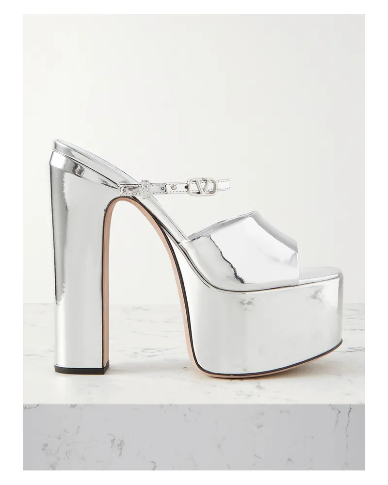 Valentino Garavani Tan-go 155 Plateau-mules Aus Leder Mit Spiegeleffekt - Silber Silber