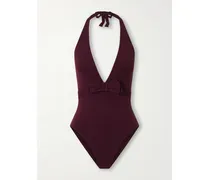 Couture Bow-detailed Halterneck Swimsuit - Burgundy