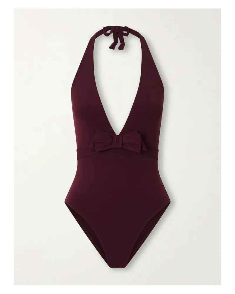 Eres Couture Bow-detailed Halterneck Swimsuit - Burgundy Burgundy