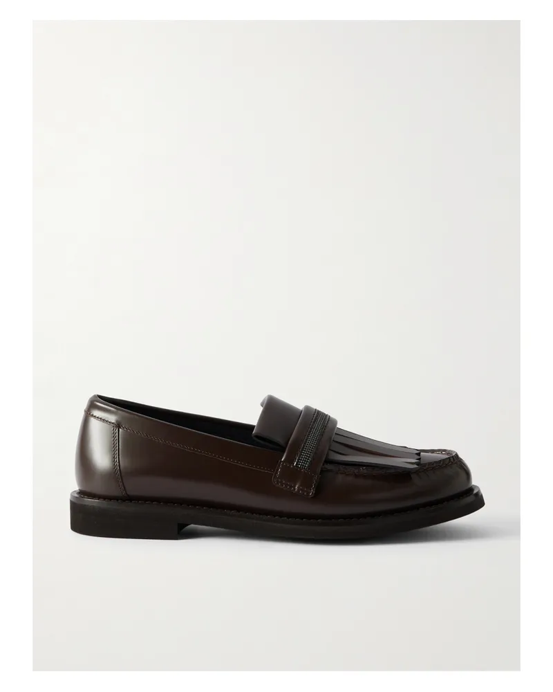 Brunello Cucinelli Loafers Aus Leder Mit Fransen Und Zierperlen - Braun Braun