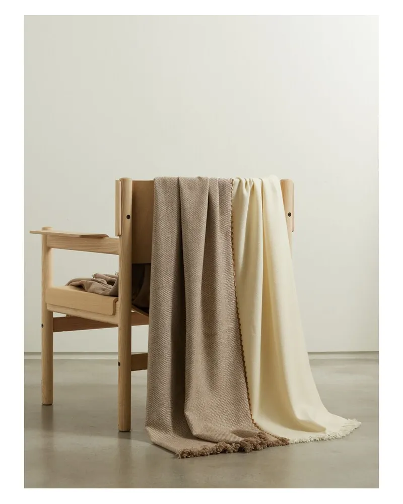 Loro Piana Gobi Decke Aus Kaschmir Mit Velourslederbesatz Und Fransen In Colour-block-optik - Creme Creme