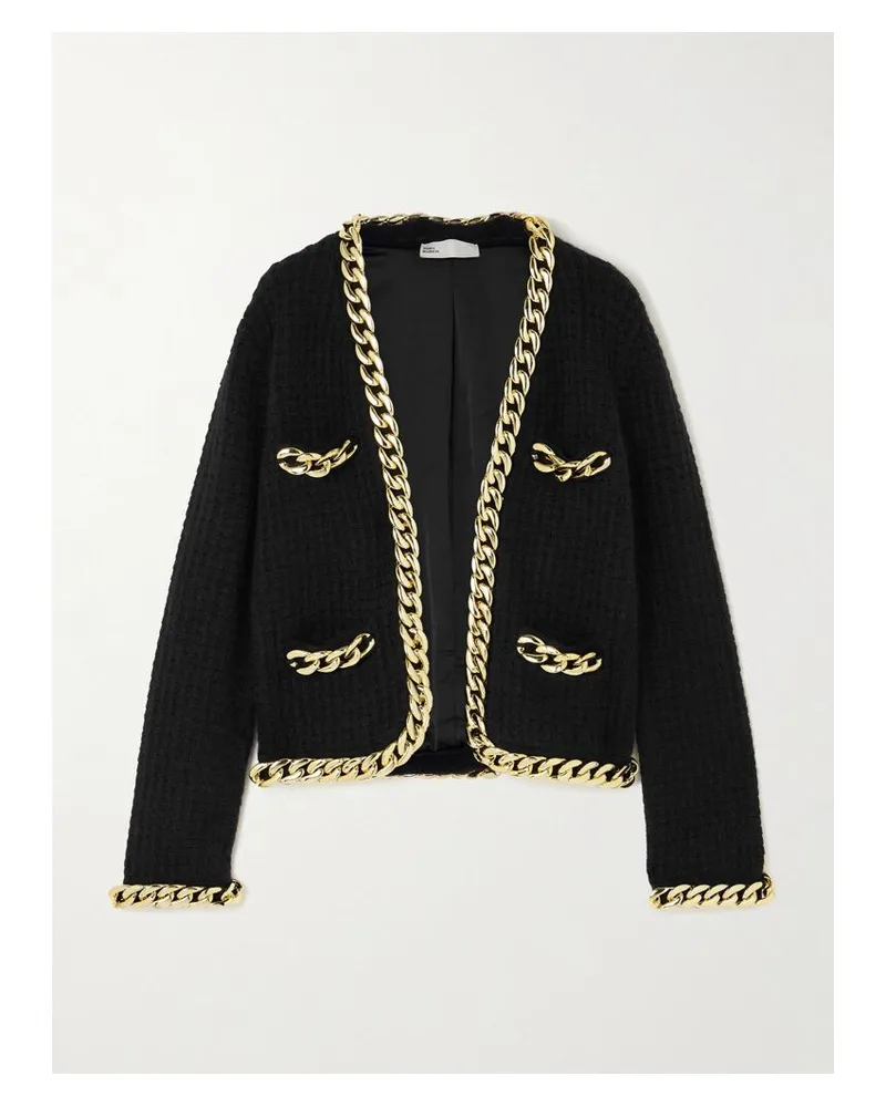 Tory Burch Kendra Cardigan Aus Waffelstrick Mit Ketten - Schwarz Schwarz