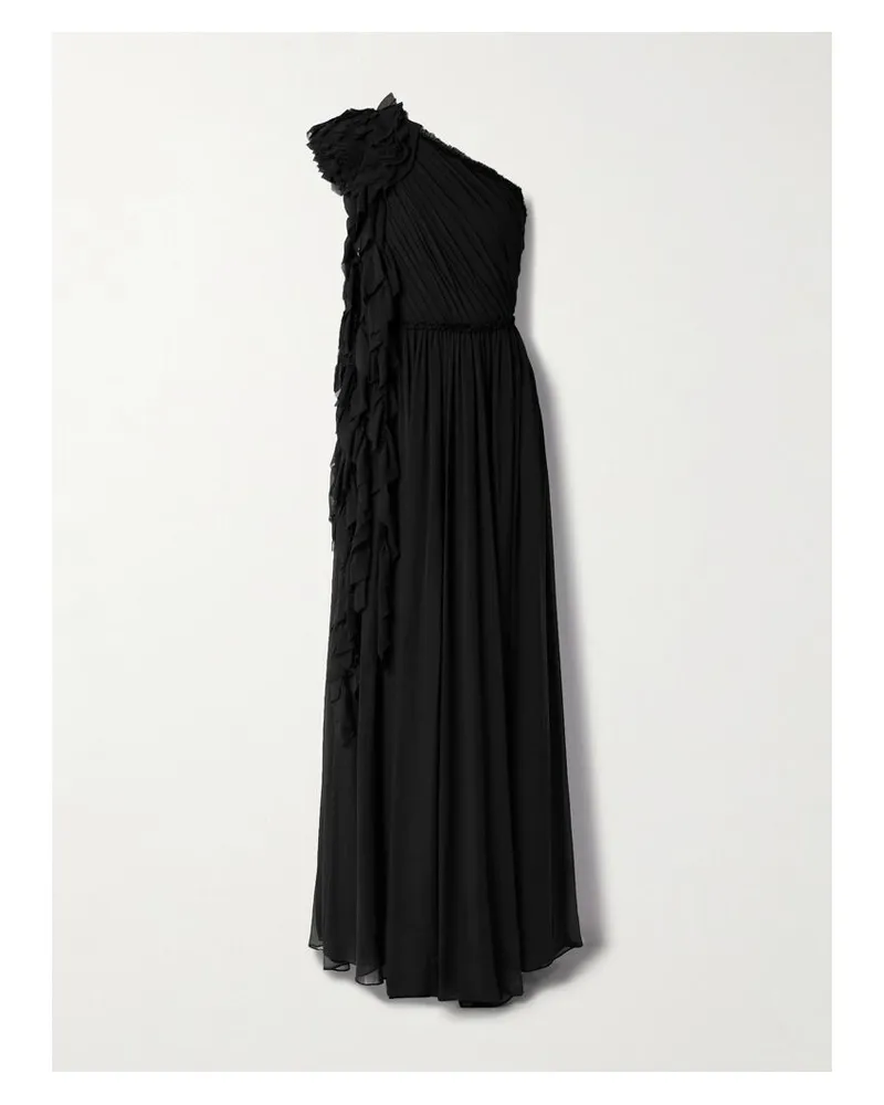 Ulla Johnson Adona Asymmetrische Robe Aus Seidenchiffon Mit Rüschen Und Raffungen - Schwarz Schwarz