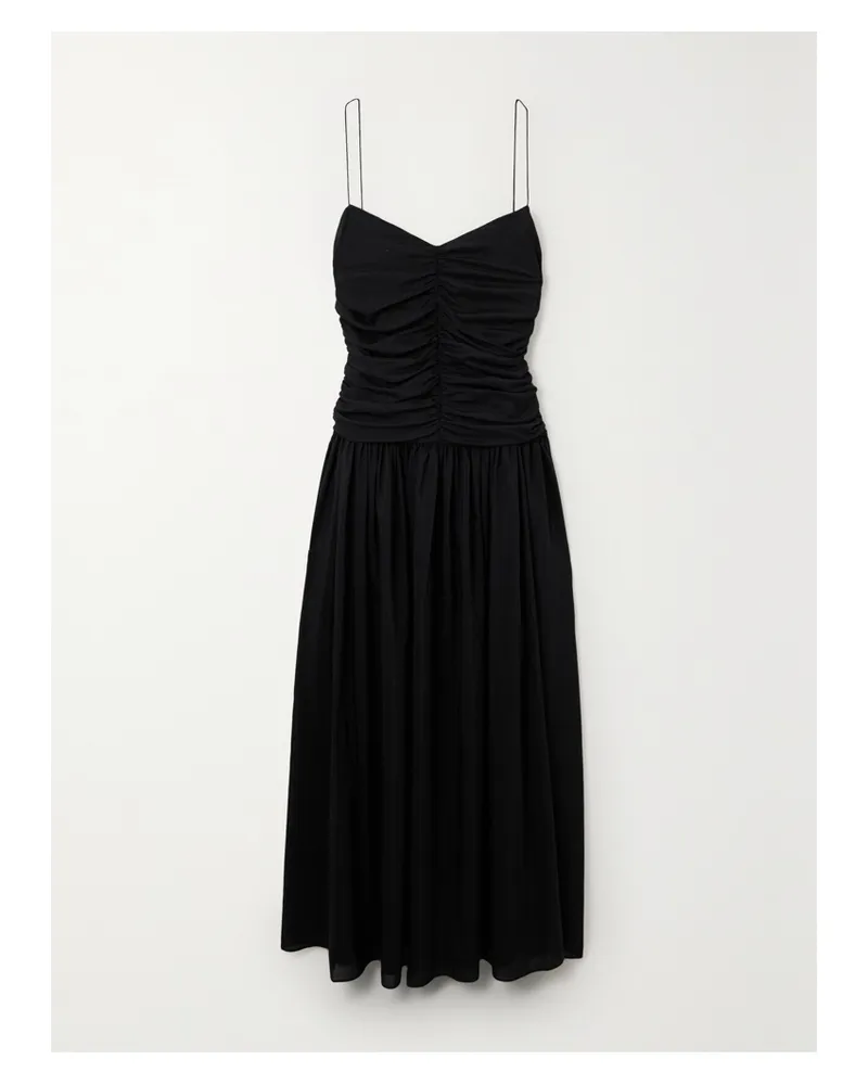 Matteau Net Sustain Midikleid Aus Einer Biobaumwoll-bioseidenmischung Mit Raffungen Und Falten - Schwarz Schwarz