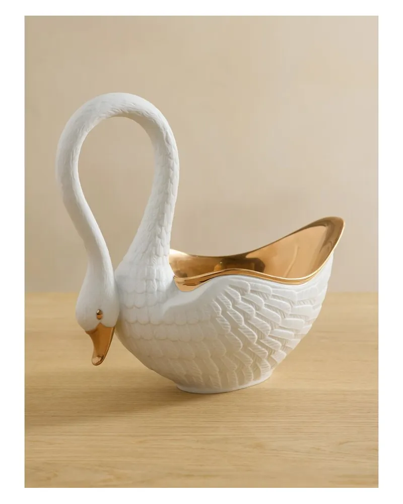 L’OBJET Swan Große Schale Mit Vergoldeten Details - Weiß Weiß