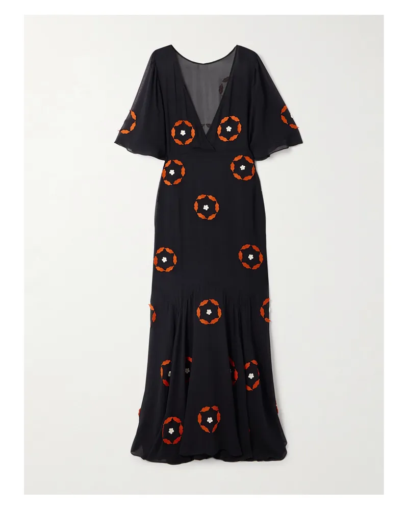 BODE Zoetrope Maxikleid Aus Seidenchiffon Mit Applikationen - Schwarz Schwarz