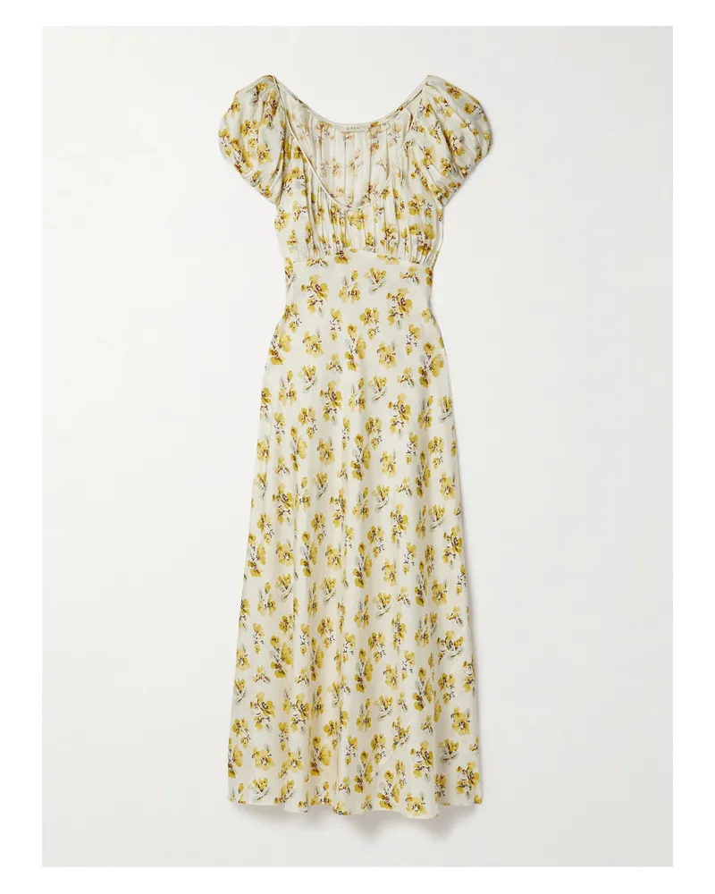 DÔEN Florencia Midikleid Aus Einer Seidenmischung Mit Blumenprint - Gelb Gelb
