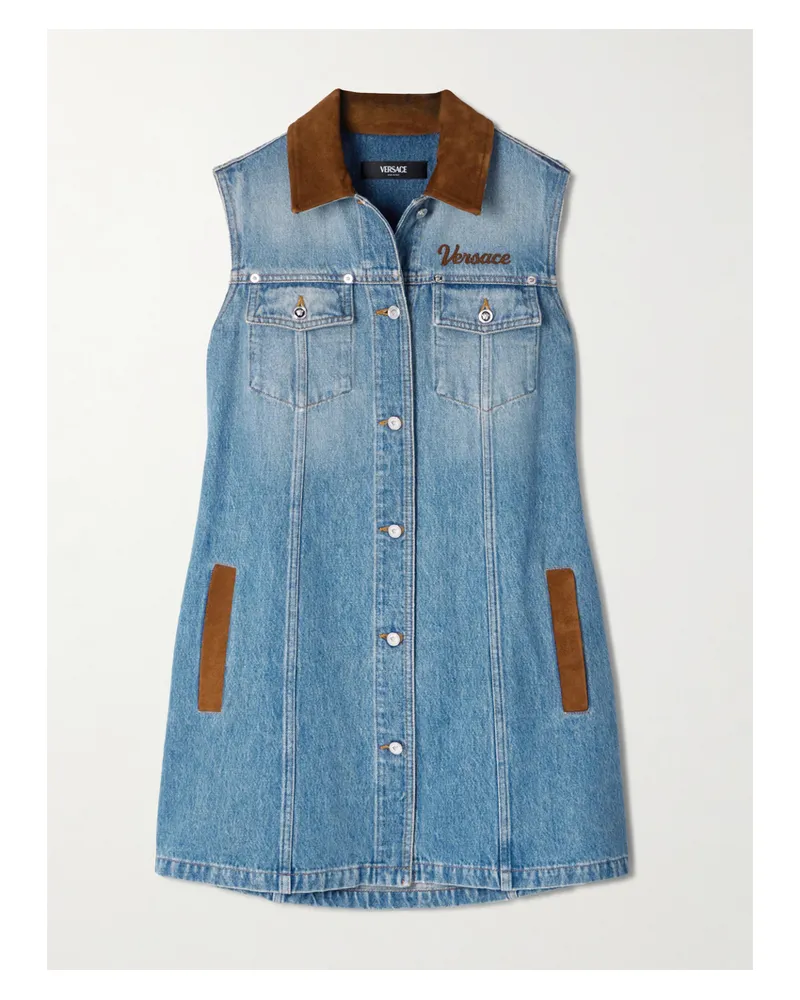 Versace Mini-jeanskleid Mit Velourslederbesätzen - Blau Blau