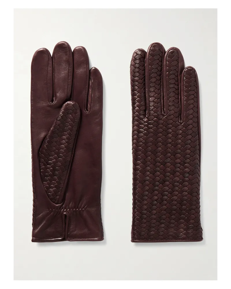 Agnelle Stanilas Woven Leather Gloves - Burgundy Burgundy