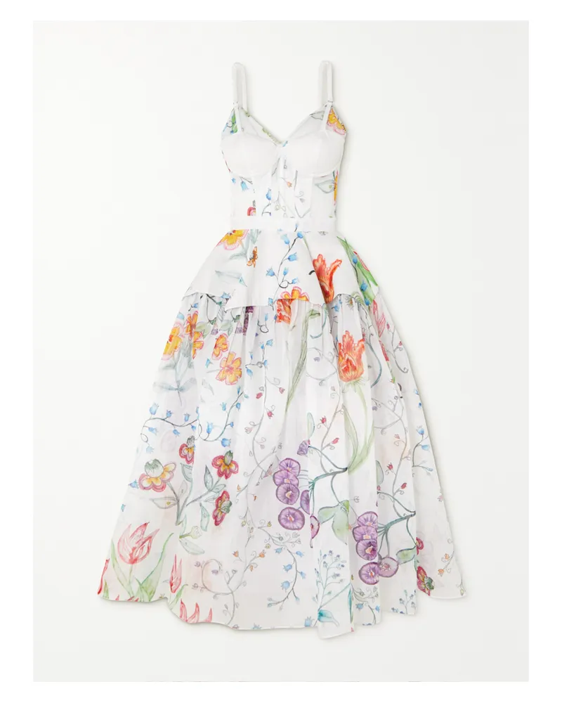 Rosie Assoulin Golden Afternoon Mehrlagiges Midikleid Aus Baumwollpopeline Und Voile Mit Blumenprint - Weiß Weiß