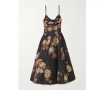 Hypnotic Midikleid Aus Einer Leinen-seidenmischung Mit Cut-out, Verzierungen Und Gürtel - Schwarz