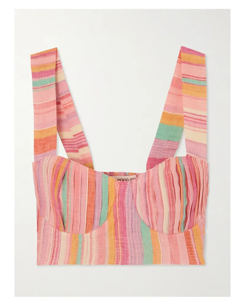Emporio Sirenuse Dalia Bustier Aus Gestreiftem Leinen Mit Biesen Und Fransen - Pink Pink