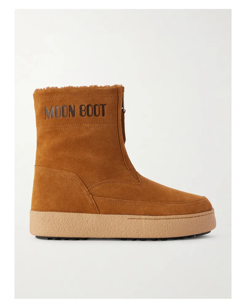 Moon Boot Lara Suede And Shearling Ankle Boots - Brown Brown