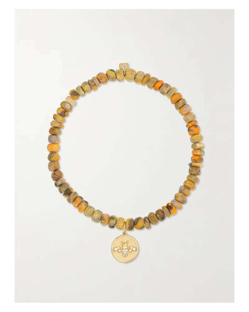 Sydney Evan Tiny Bee Armband Mit Jaspissen, Diamanten Und Details Aus 14 Karat Gold - Gelb Gelb