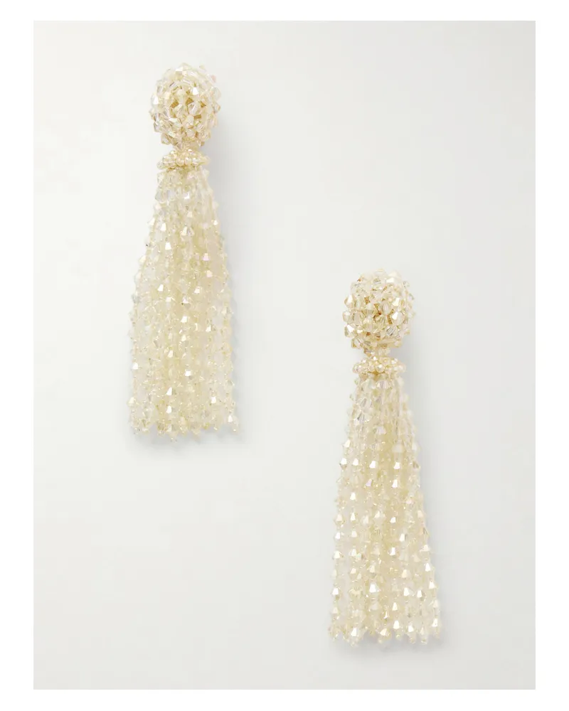 Oscar de la Renta Tassel Beaded Clip Earrings - Yellow Yellow