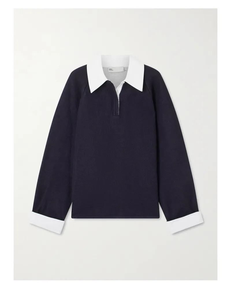Tory Burch Wool And Cotton-blend Polo Shirt - Blue Blue