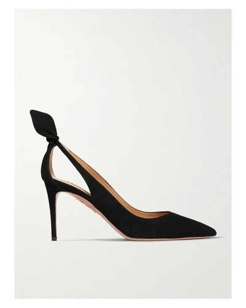 Aquazzura Bow Tie 85 Suede Pumps - Black Black