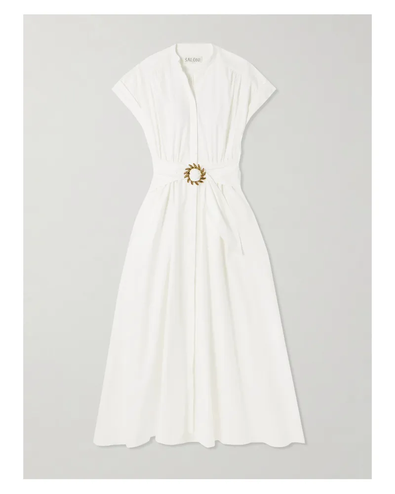 Saloni Neesha Midikleid Aus Einer Baumwollmischung Mit Gürtel - Weiß Weiß