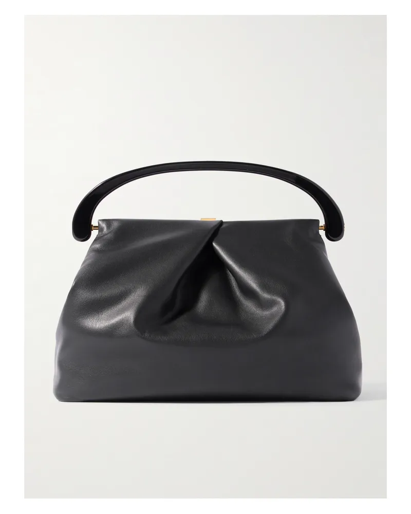 Dries van Noten Pleated Leather Tote - Black Black
