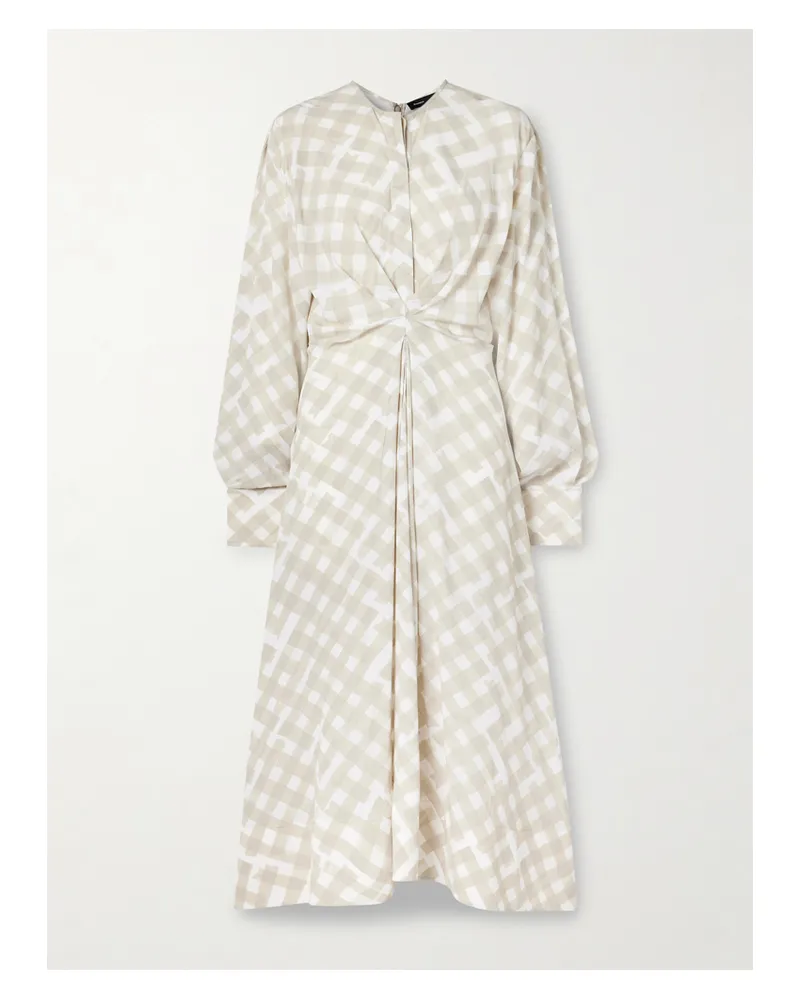 Proenza Schouler Keria Midikleid Aus Kariertem Crêpe De Chine Aus Seide Mit Raffungen - Wollweiß Wollweiß