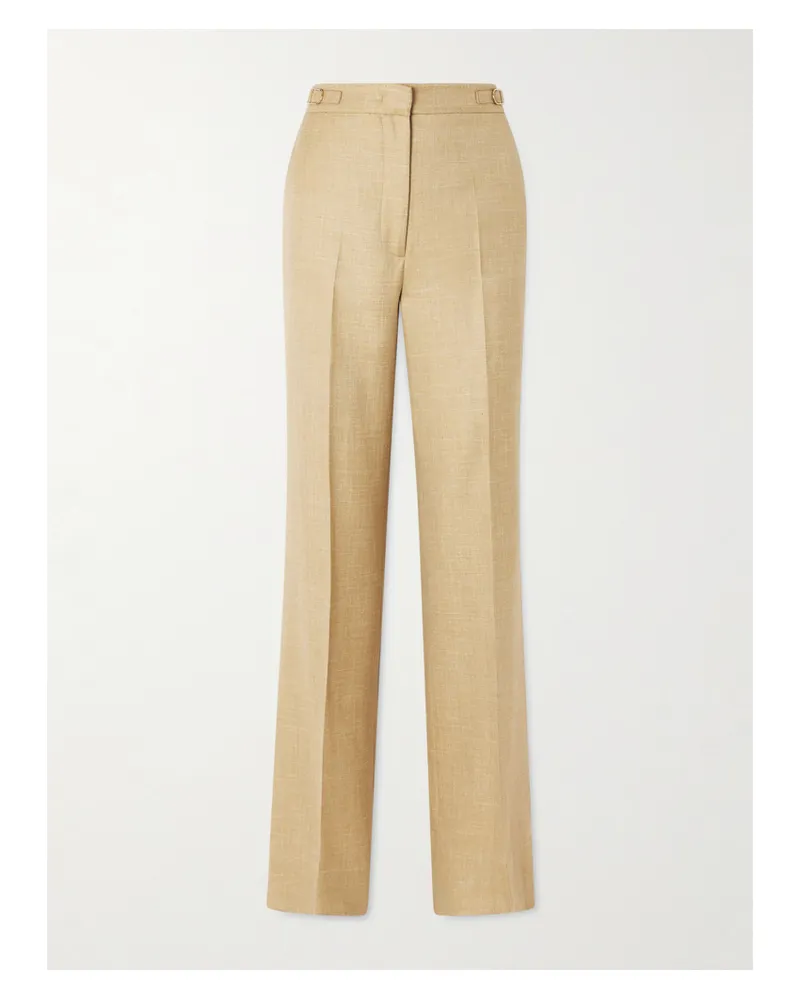 Gabriela Hearst Vesta Wool, Silk And Linen-blend Flared Pants - Neutrals Neutrals