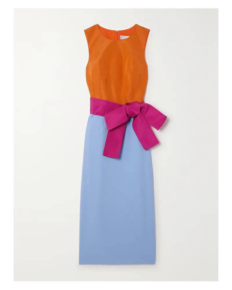 Carolina Herrera New York Midikleid Aus Seiden-faille In Colour-block-optik Mit Bindegürtel - Blau Blau