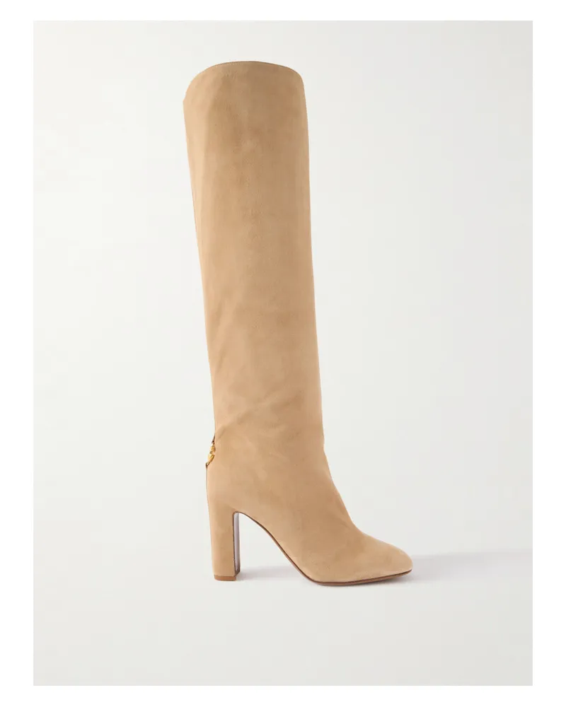 Dolce & Gabbana Kniehohe Stiefel Aus Veloursleder Mit Verzierung - Neutral Neutral