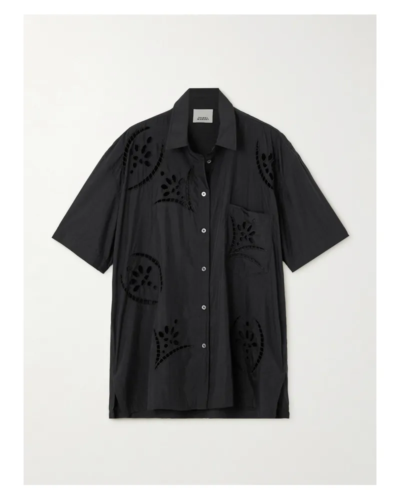 Isabel Marant Bilya Oversized-hemd Aus Einer Modalmischung Mit Lochstickerei - Schwarz Schwarz