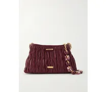 Kiraz Mini Beaded Ruched Leather Clutch Bag - Burgundy