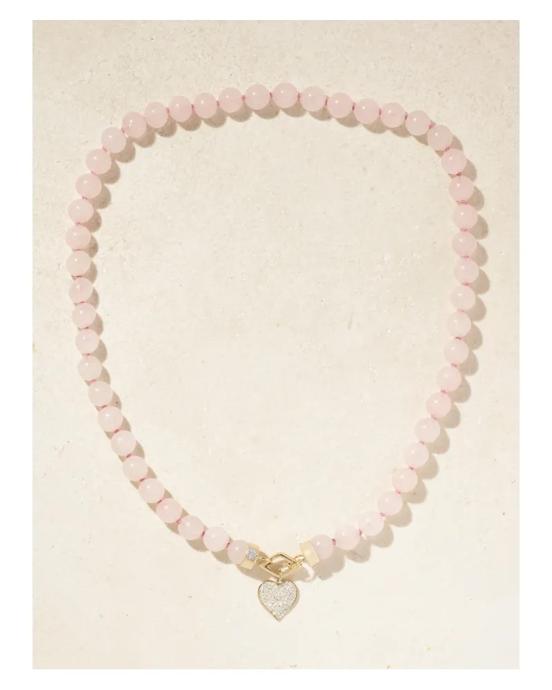 Sydney Evan Love Kette Aus 14 Karat Gold Mit Rosenquarz Und Diamanten - Pink Pink