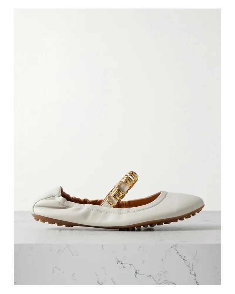 TOD'S Ballerina Flache Schuhe Aus Leder Mit Verzierungen - Creme Creme